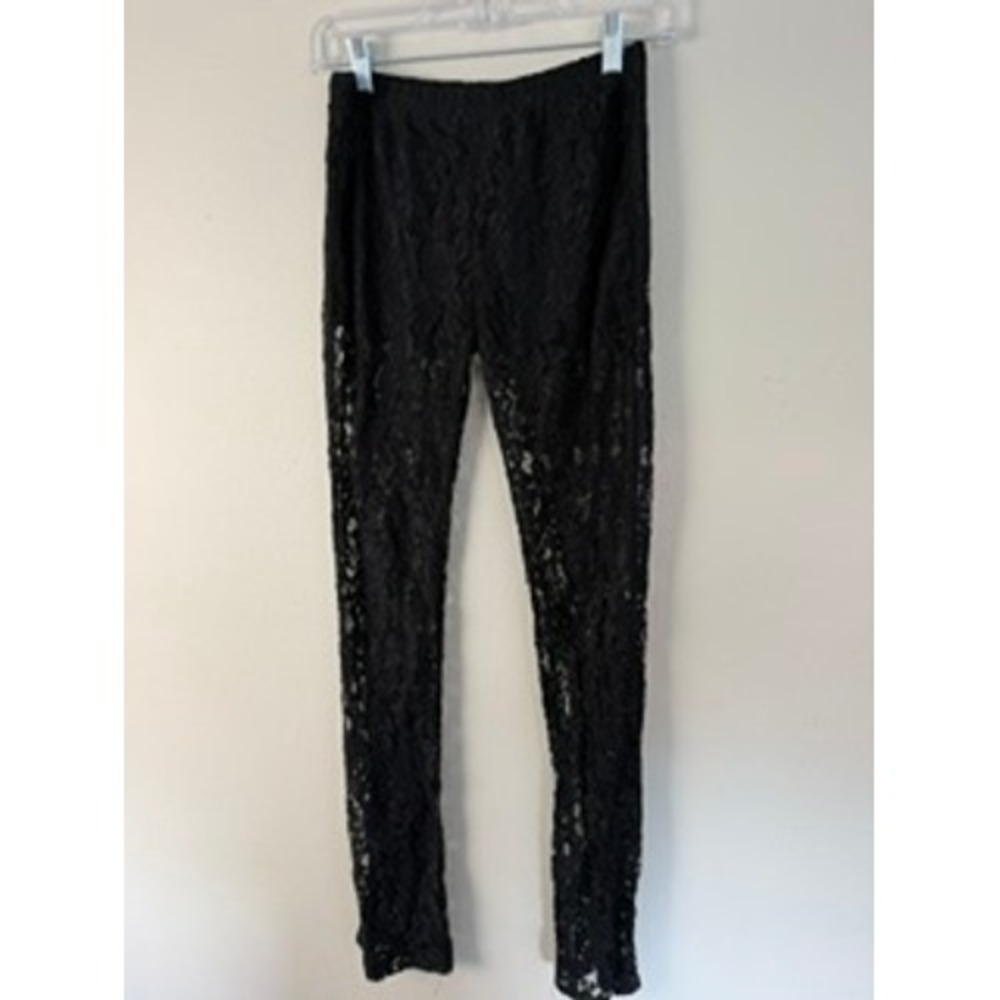 Womens Black Floral Lace Sheer Leggings Elastic Waist Slim Fit Pants